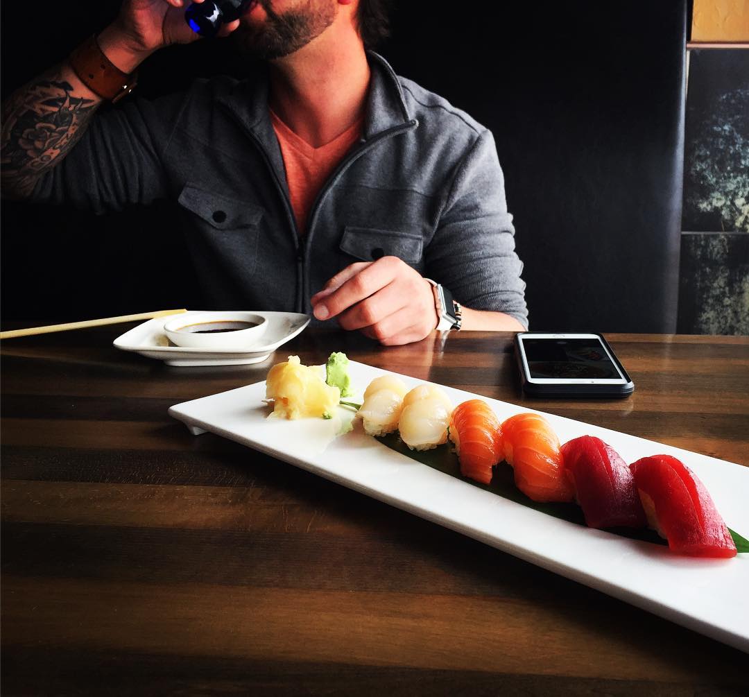 Sushi at a restaurant table